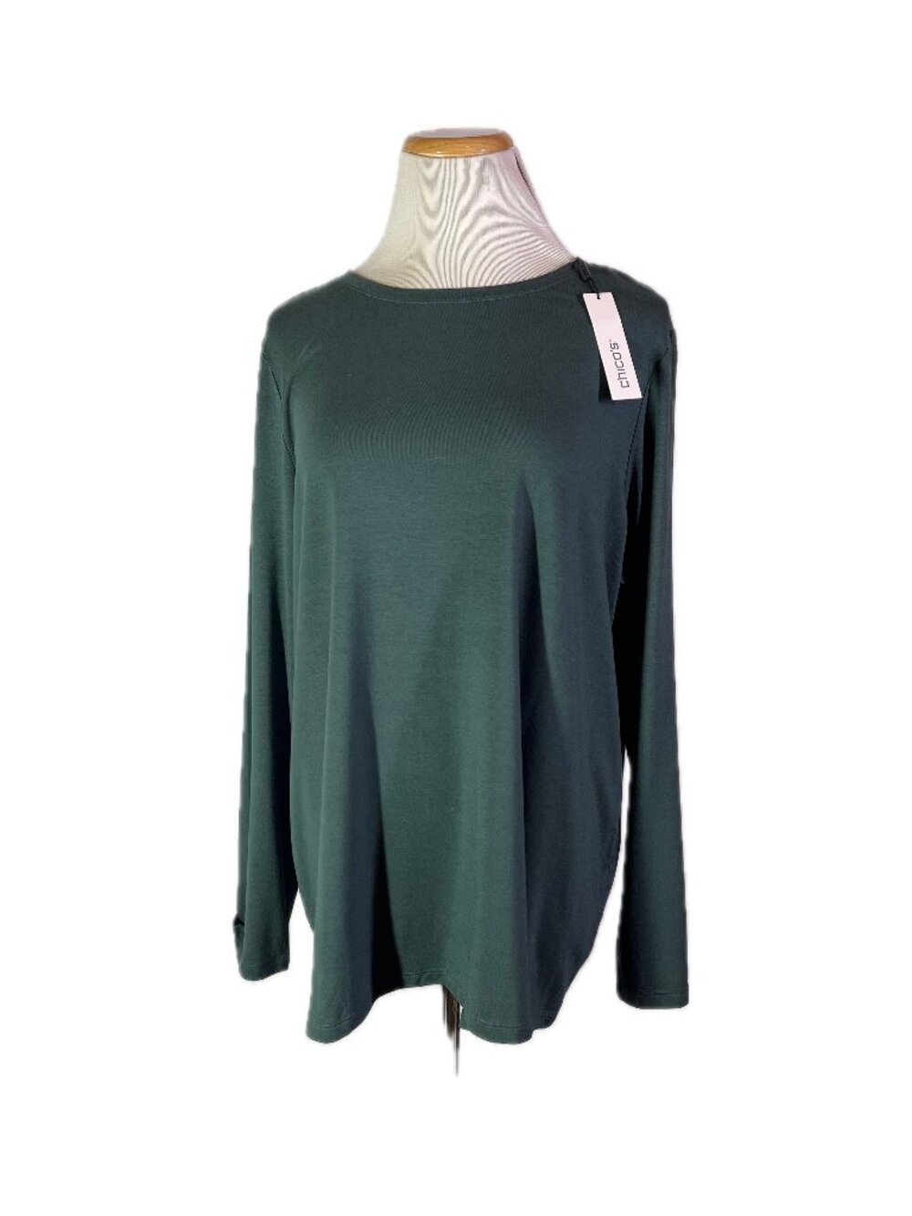 NWT Chico's Size 3 (US XL) Green Long Sleeve Touch of Cool Layering Tee Rayon